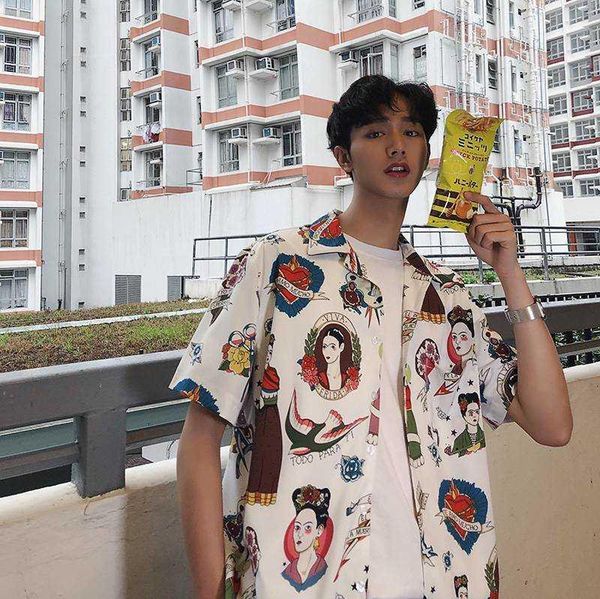 men's casual shirts printed short sleeve shirt men street 2021 hawaii beach fashion for loose summer, White;black
men's casual shirts printed short sleeve shirt men street 2021 hawaii beach fashion for loose summer, White;black