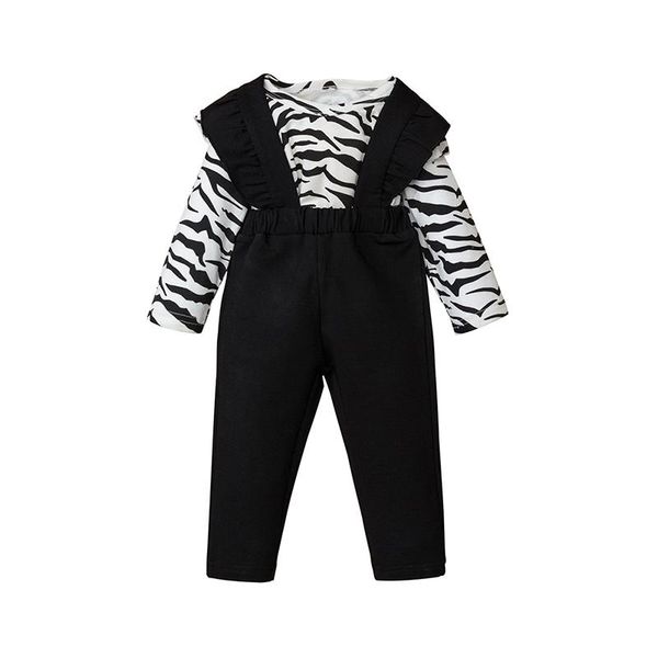 girls' suit zebra printed + overalls black 0-12months clothing sets, White
