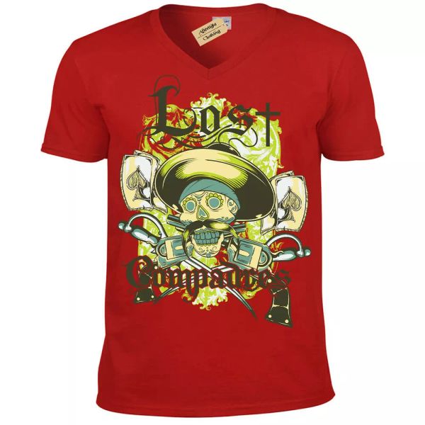 Perdido Compadres Camiseta Hombre Cuello en V, White;black