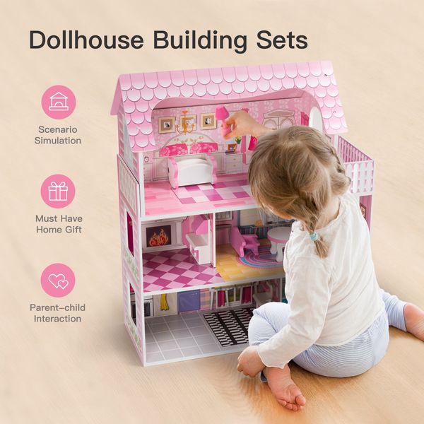 Big Wooden Dollhouse with Furniture Pretend Play Doll House Toys for Kids Gift for 2 3 4 5 6 Years Old Girls
Big Wooden Dollhouse with Furniture Pretend Play Doll House Toys for Kids Gift for 2 3 4 5 6 Years Old Girls