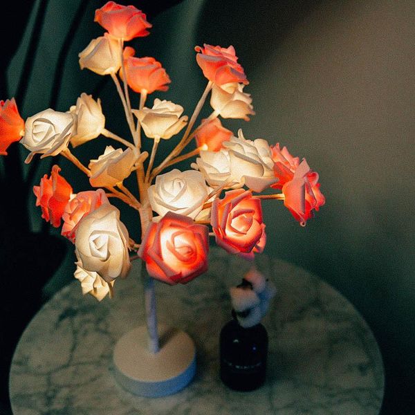 strings simulated rose lamp, nordic decorative bedside led color lamp string, small night table tree 
strings simulated rose lamp, nordic decorative bedside led color lamp string, small night table tree