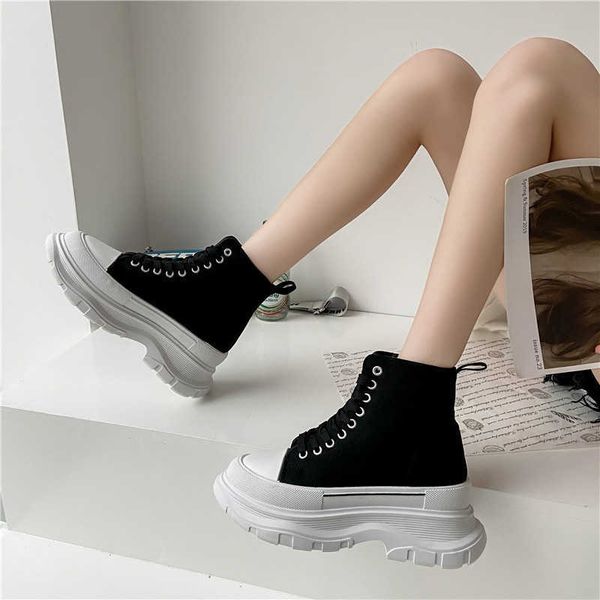 2021casual shoes women thick buttom designer sneakers high platform canvas shoes zapatos de mujer platform shoes y0907, Black
2021casual shoes women thick buttom designer sneakers high platform canvas shoes zapatos de mujer platform shoes y0907, Black