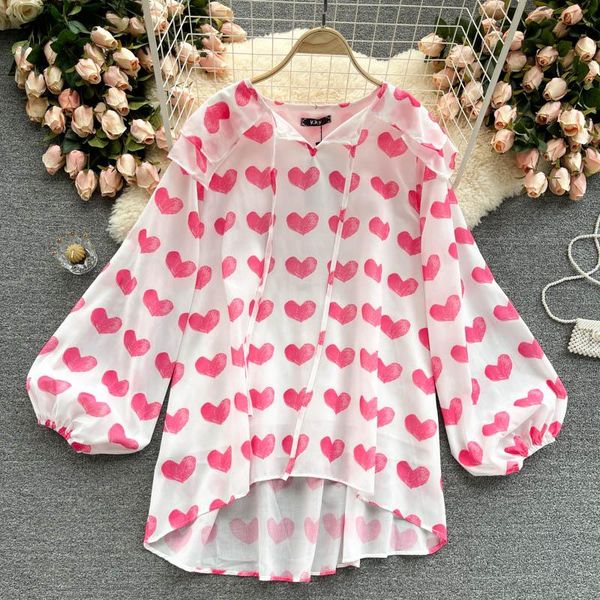 women's blouses & shirts spring 2021 chiffon blouse double layer ruffled large lapel blusa love printing loose mid-length shirt 852, White
women's blouses & shirts spring 2021 chiffon blouse double layer ruffled large lapel blusa love printing loose mid-length shirt 852, White