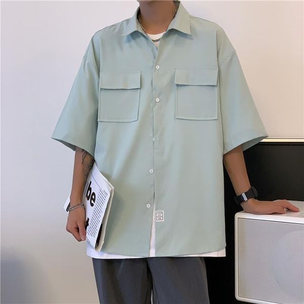 men's casual shirts men solid pockets harajuku vintage 2021 summer mens japanese streetwear button up male short sleeve shirt, White;black
men's casual shirts men solid pockets harajuku vintage 2021 summer mens japanese streetwear button up male short sleeve shirt, White;black