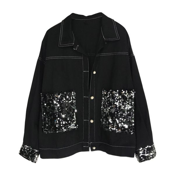 women black denim jacket pocket sequined bling long sleeves jean turn down collar loose frayed vintage c0066 210514, Black;brown
women black denim jacket pocket sequined bling long sleeves jean turn down collar loose frayed vintage c0066 210514, Black;brown