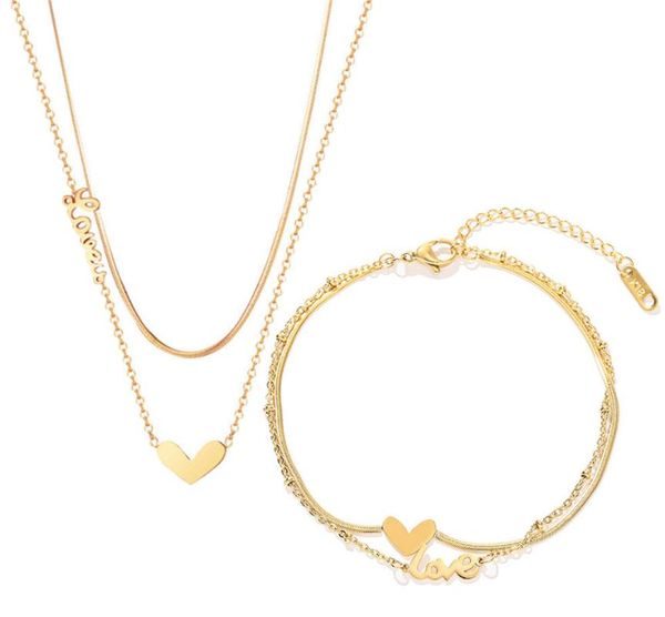 earrings & necklace gold stainless steel fashion simple peach heart bracelet set double-layer jewelry sieraden sets, Silver
earrings & necklace gold stainless steel fashion simple peach heart bracelet set double-layer jewelry sieraden sets, Silver