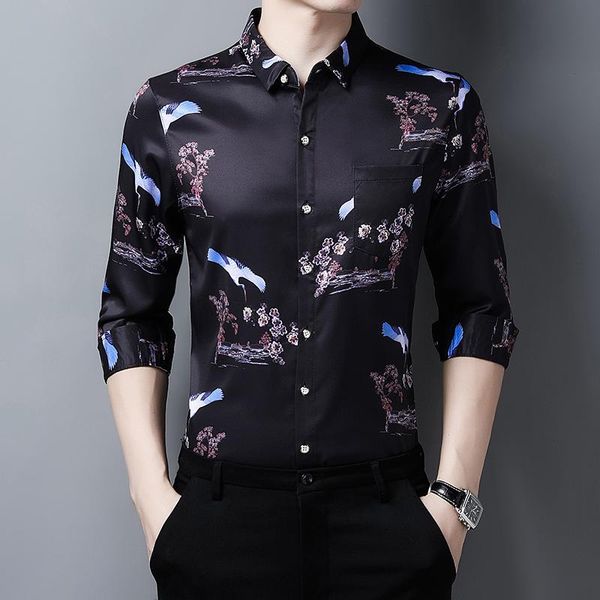 men's casual shirts vintage print long sleeve slim fit shirt business formal streetwear party chemise homme male clothing, White;black
men's casual shirts vintage print long sleeve slim fit shirt business formal streetwear party chemise homme male clothing, White;black