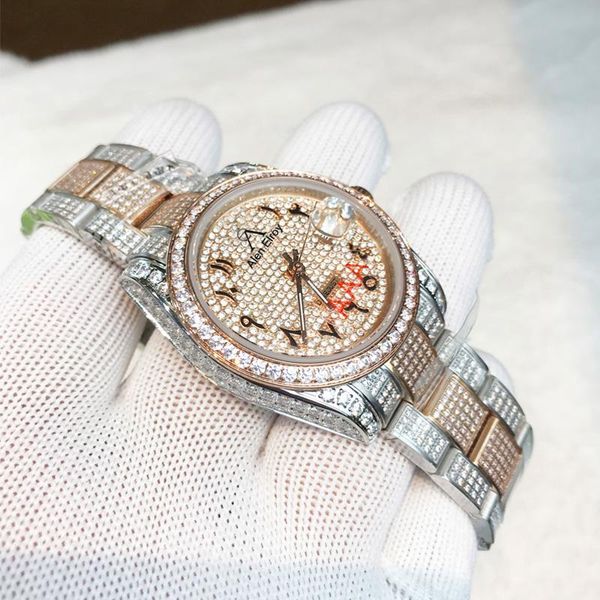 wristwatches rose gold &silver iced out watch arabic numbers excellent quality sapphire glass sweeping movement diamonds watches with box, Slivery;brown
wristwatches rose gold &silver iced out watch arabic numbers excellent quality sapphire glass sweeping movement diamonds watches with box, Slivery;brown