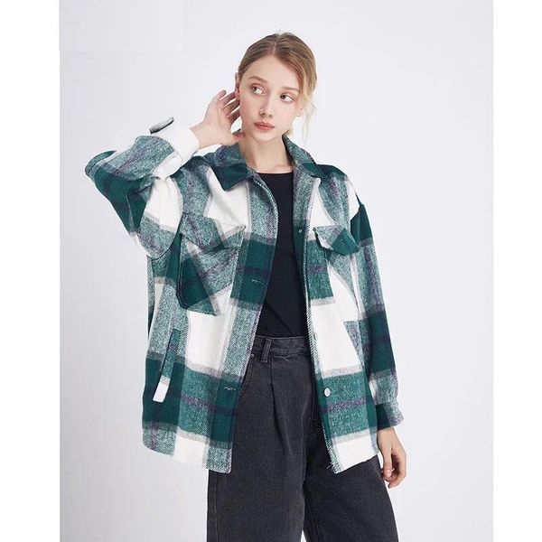 women's blouses & shirts autumn winter women plaid vintage turn-down collar jackets fashion loose pocket long sleeve coat female outwea, White
women's blouses & shirts autumn winter women plaid vintage turn-down collar jackets fashion loose pocket long sleeve coat female outwea, White