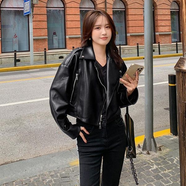 women's leather & faux 2022 motorcycle clothing women 's autumn short coat fashion classic pu zipper jackets for outerwear, Black
women's leather & faux 2022 motorcycle clothing women 's autumn short coat fashion classic pu zipper jackets for outerwear, Black