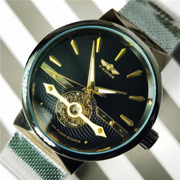 winner 2021 fashion black mesh belt waterproof bright hands mechanical watches for men mark luxury clocks, Slivery;brown 
winner 2021 fashion black mesh belt waterproof bright hands mechanical watches for men mark luxury clocks, Slivery;brown