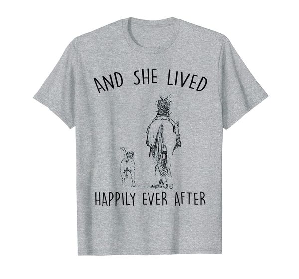 and she lived happily ever after horse dogs tee shirt, White;black