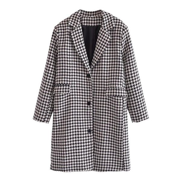 women's wool & blends woman vintage long sleeve plaid tweed coats 2021 autumn female minimalist single breasted coat ladies houndstooth, Black
women's wool & blends woman vintage long sleeve plaid tweed coats 2021 autumn female minimalist single breasted coat ladies houndstooth, Black