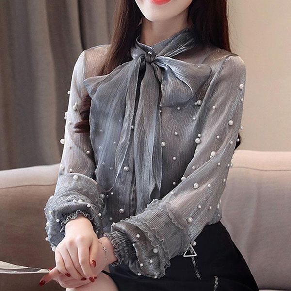 women's blouses & shirts womens and 2021 ladies chiffon blouse women ol beading solid bow lantern sleeve pink korean, White
women's blouses & shirts womens and 2021 ladies chiffon blouse women ol beading solid bow lantern sleeve pink korean, White