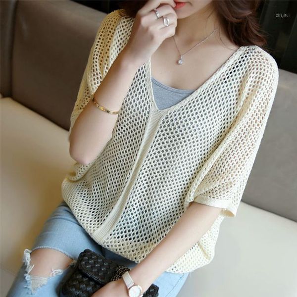 women's sweaters women summer knitted sweater hollow out transparent v-neck pullover half sleeve jumper solid clolor, White;black
women's sweaters women summer knitted sweater hollow out transparent v-neck pullover half sleeve jumper solid clolor, White;black
