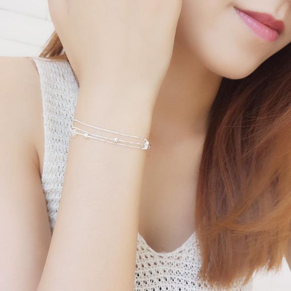 link, chain s925 silver bracelet for female simple star three-line sterling wedding gift with box, Black
link, chain s925 silver bracelet for female simple star three-line sterling wedding gift with box, Black