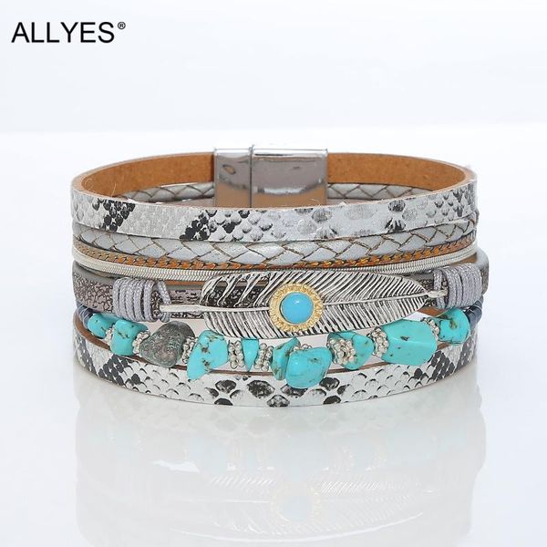 tennis allyes boho snake skin leather bracelets for women fashion natural stone beads feather charm bracelet bangle female jewelry, Golden;silver
tennis allyes boho snake skin leather bracelets for women fashion natural stone beads feather charm bracelet bangle female jewelry, Golden;silver