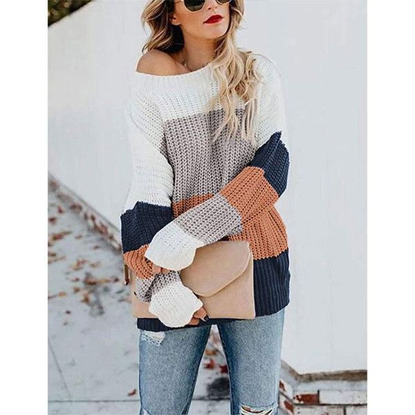 women's sweaters autumn and winter striped pullover female rainbow loose plus size knitted sweater spot woman, White;black
women's sweaters autumn and winter striped pullover female rainbow loose plus size knitted sweater spot woman, White;black