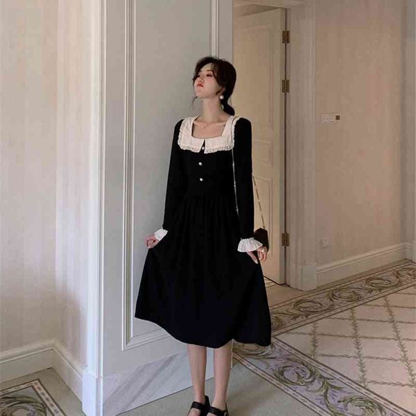 women's knits & tees spring french retro hepburn style long-sleeved lace square collar contrast color high-waist black dress wome, White
women's knits & tees spring french retro hepburn style long-sleeved lace square collar contrast color high-waist black dress wome, White