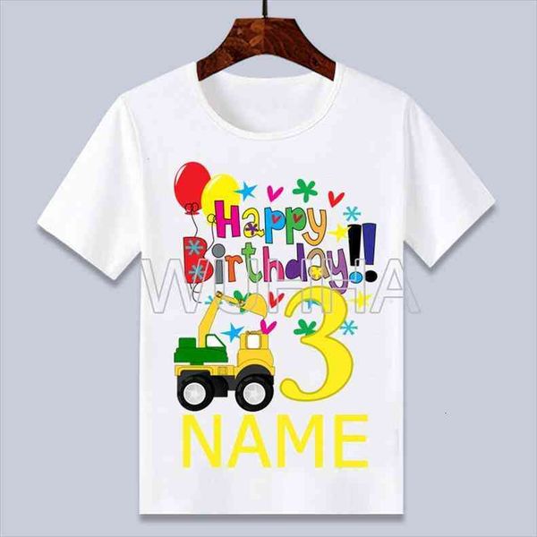 summer cartoon excavator print short happy birthday t shirt for baby boys, Blue 
summer cartoon excavator print short happy birthday t shirt for baby boys, Blue