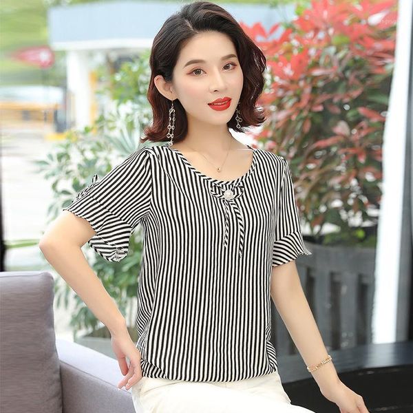 women's blouses & shirts women summer casual chiffon loose bow kont stripe ladies o-neck short sleeve blusas fashion mm0501, White
women's blouses & shirts women summer casual chiffon loose bow kont stripe ladies o-neck short sleeve blusas fashion mm0501, White