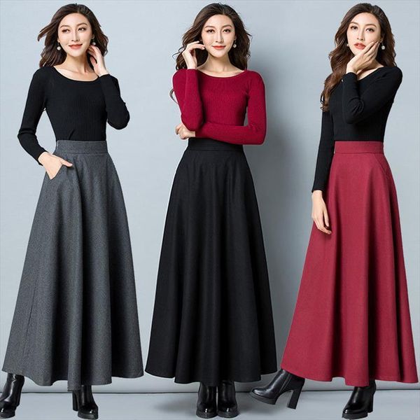 autumn winter high waist women skirt woolen fashion wool elastic a line maxi ladies casual long pleated p19, Black
autumn winter high waist women skirt woolen fashion wool elastic a line maxi ladies casual long pleated p19, Black