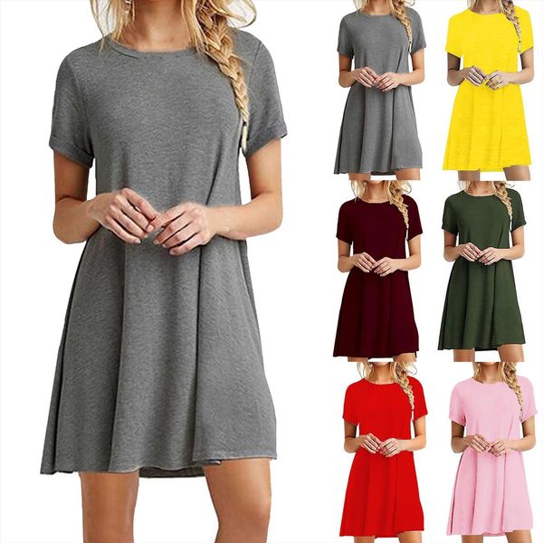 mini summer fashion casual womens dress short sleeve o neck ladies solid color loose jurken zomer dames, Black;gray
mini summer fashion casual womens dress short sleeve o neck ladies solid color loose jurken zomer dames, Black;gray