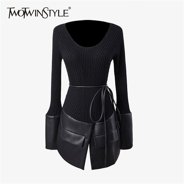 twotyle patchwork pu black sweater for women o neck long sleeve lace up bowknot knitted female fashion autumn 211217, White;black
twotyle patchwork pu black sweater for women o neck long sleeve lace up bowknot knitted female fashion autumn 211217, White;black