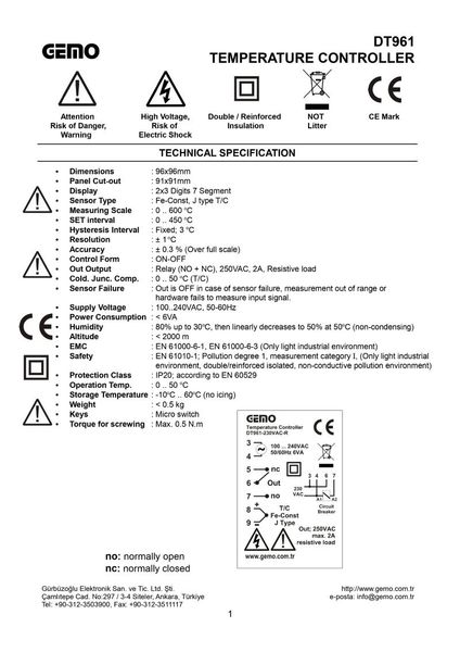 smart home control dt961-230ac gemo on/off digital temperature controller 96mm x front size
smart home control dt961-230ac gemo on/off digital temperature controller 96mm x front size