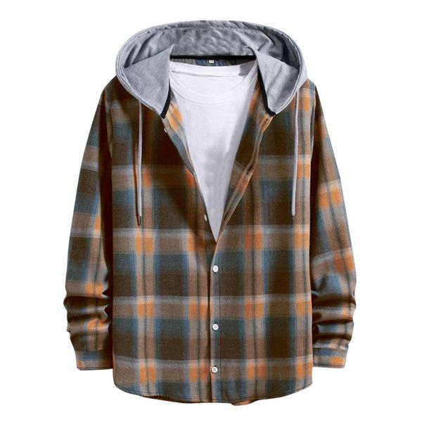 men's casual shirts feitong hoodies for men plaid shirt long sleeve single breasted hooded clothes streetwear, White;black
men's casual shirts feitong hoodies for men plaid shirt long sleeve single breasted hooded clothes streetwear, White;black