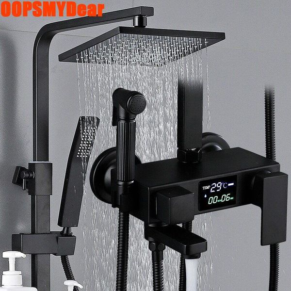 led digital shower system bathroom smart thermostatic shower set square head spa rainfall bath faucet cold mixer black grifo
led digital shower system bathroom smart thermostatic shower set square head spa rainfall bath faucet cold mixer black grifo