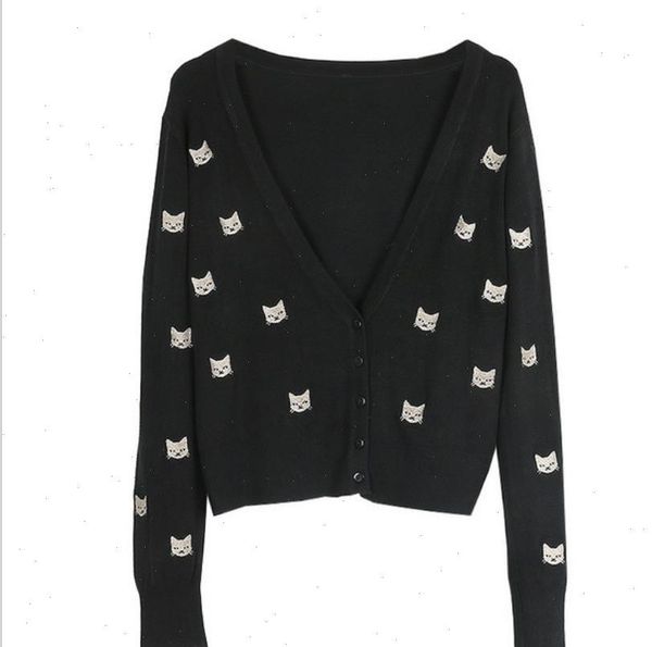 womens sweaters embroidery cat sweater jacket women cardigan knitted coat jumper crochet casual v neck woman cardigans, White;black
womens sweaters embroidery cat sweater jacket women cardigan knitted coat jumper crochet casual v neck woman cardigans, White;black