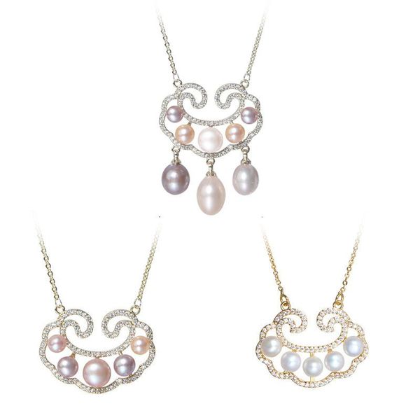 chains long life lock pearl necklace 210327-11, Silver 
chains long life lock pearl necklace 210327-11, Silver