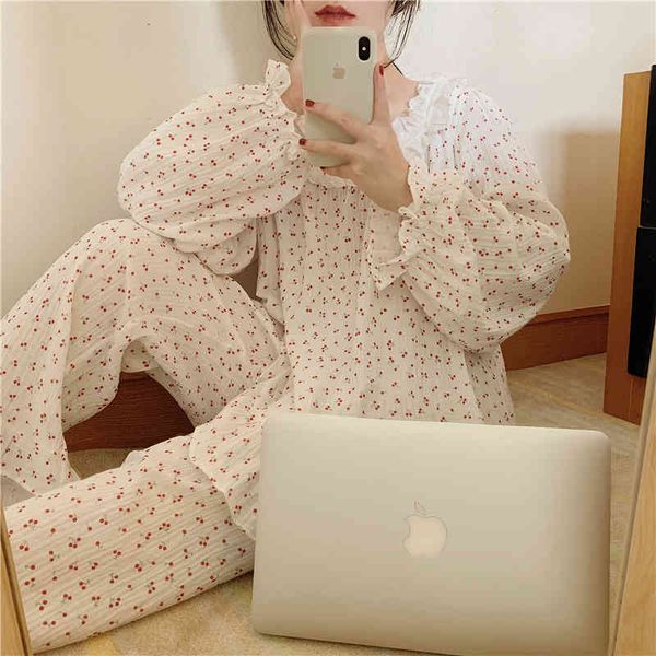 red cherry print home clothes women pajamas shirts pants sleepwear 2 piece set ladies nightgowns cotton homewear y110, Black;red
red cherry print home clothes women pajamas shirts pants sleepwear 2 piece set ladies nightgowns cotton homewear y110, Black;red