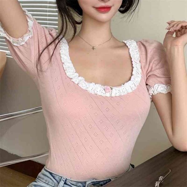 lace hollow-out square-cut collar pink thin sweater women's summer new short-sleeved slim-fit viscose fiber 210324, White
lace hollow-out square-cut collar pink thin sweater women's summer new short-sleeved slim-fit viscose fiber 210324, White
