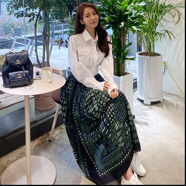 green fashion printed high waist womens tracksuits skirts 2 pieces set white cotton shirt crop and long skirt sets, Gray
green fashion printed high waist womens tracksuits skirts 2 pieces set white cotton shirt crop and long skirt sets, Gray