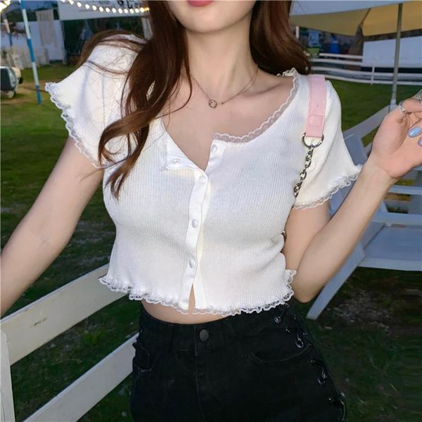 stretchy ruffle sleeve crop women 2021 summer button blue tight rib-knitted plain t-shirt drop women's, White
stretchy ruffle sleeve crop women 2021 summer button blue tight rib-knitted plain t-shirt drop women's, White