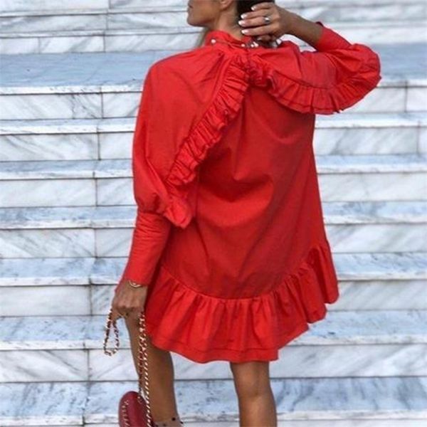 women 2021 autumn spring vintage mini cupcake v neck long lantern sleeve back with ruffles korean style elegant red dress, Black;gray
women 2021 autumn spring vintage mini cupcake v neck long lantern sleeve back with ruffles korean style elegant red dress, Black;gray