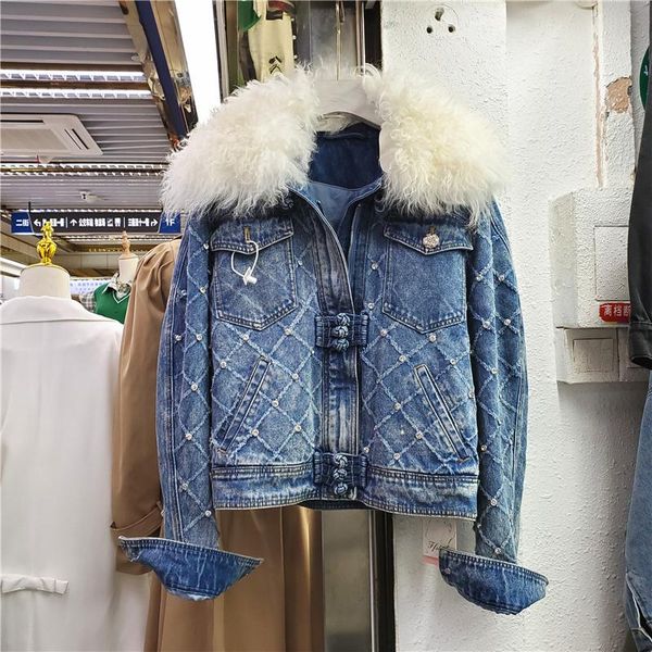 women's jackets autumn winter 2021 removable faux fur collar women denim parkas heavy work diamond frayed edges thick warm cotton padde, Black;brown
women's jackets autumn winter 2021 removable faux fur collar women denim parkas heavy work diamond frayed edges thick warm cotton padde, Black;brown
