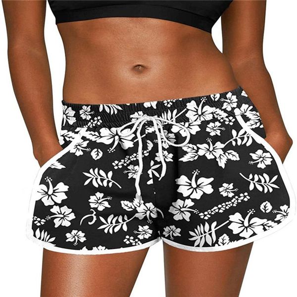 women's shorts 2021 women fashion print summer beach loose drawstring waist casual midi patchwork short pants, White;black
women's shorts 2021 women fashion print summer beach loose drawstring waist casual midi patchwork short pants, White;black