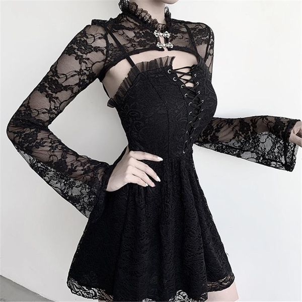 women's t-shirt 40#ladies elegant lace gothic see-through long-sleeved shawl clothes with a tube dress true beauty, White
women's t-shirt 40#ladies elegant lace gothic see-through long-sleeved shawl clothes with a tube dress true beauty, White