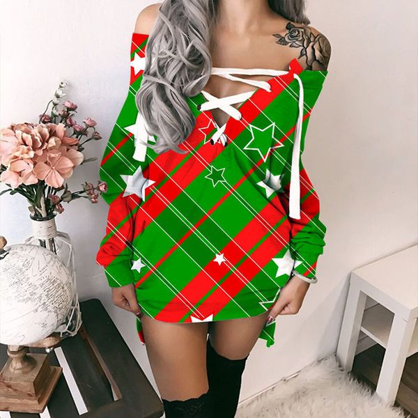 Strapless sexy lace-up long-sleeved loose-fitting long Christmas star pattern V-neck dress, Black;gray
Strapless sexy lace-up long-sleeved loose-fitting long Christmas star pattern V-neck dress, Black;gray