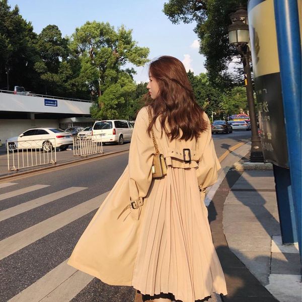 women's trench coats women spring autumn windbreaker chic long 2021 fashion female chiffon splice pleated overcoat thin loose outwear, Tan;black
women's trench coats women spring autumn windbreaker chic long 2021 fashion female chiffon splice pleated overcoat thin loose outwear, Tan;black