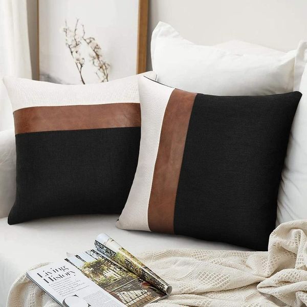 cushion/decorative pillow faux leather and linen throw cover 45x45cm black white home modern decorative decor living room cushion
cushion/decorative pillow faux leather and linen throw cover 45x45cm black white home modern decorative decor living room cushion