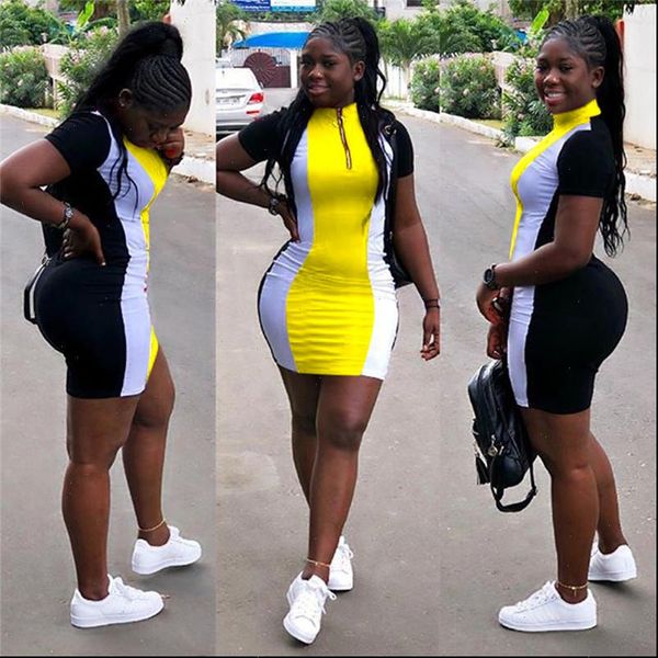 summer casual patchwork mini womens dress party streetwear front zipper stretch short sleeve slim bodycon, Black;gray
summer casual patchwork mini womens dress party streetwear front zipper stretch short sleeve slim bodycon, Black;gray