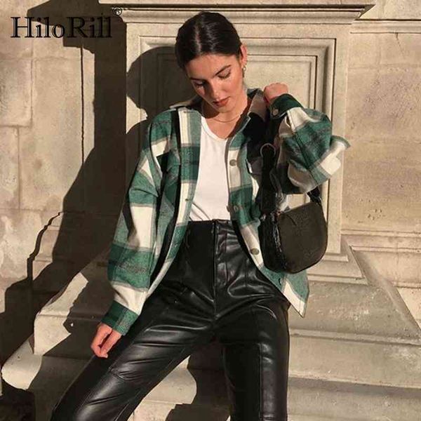 women plaid jackets coat ladies turn down collar wool blend coats long sleeve autumn winter warm female outwear 210508, Black;brown