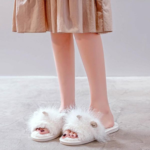 women indoor slippers warm plush home slipper anti slip autumn winter shoes woman house floor soft, Black
