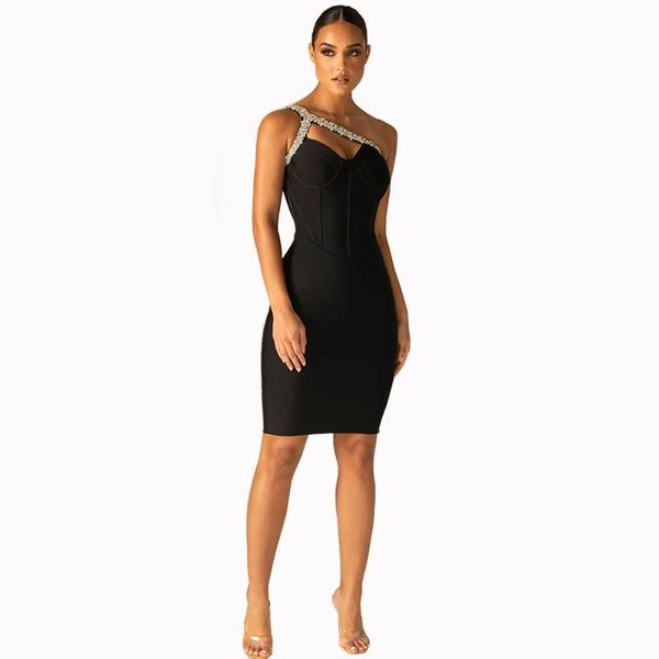 casual dresses 2021 women's mini irregular one shoulder collar rhinestone decorated strap bodycon bandage dress vestidos, Black;gray
casual dresses 2021 women's mini irregular one shoulder collar rhinestone decorated strap bodycon bandage dress vestidos, Black;gray