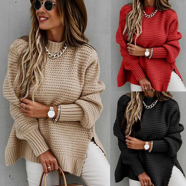 women's sweaters simple fashionable winter semi-high collar solid color sweater warm casual loose side slit black beige women, White;black
women's sweaters simple fashionable winter semi-high collar solid color sweater warm casual loose side slit black beige women, White;black