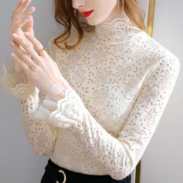 women's blouses & shirts half turtleneck lace femme 2021 autumn and winter flounce temperament horn sleeve bottom, White
women's blouses & shirts half turtleneck lace femme 2021 autumn and winter flounce temperament horn sleeve bottom, White